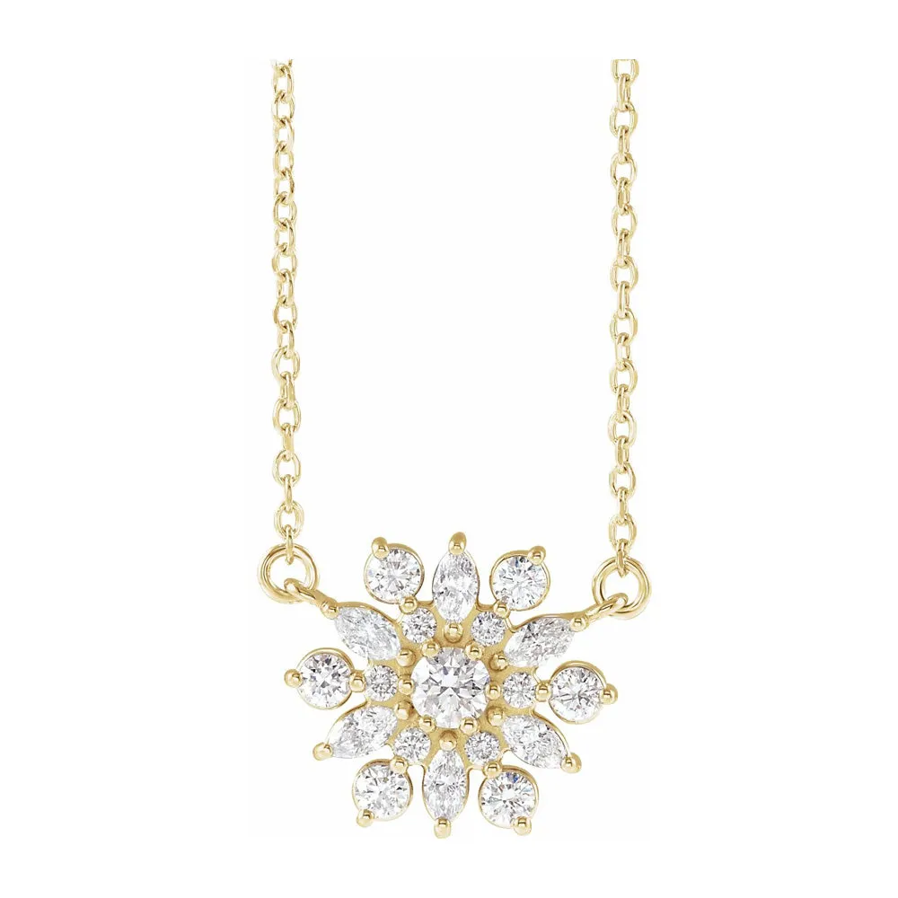 14K White or Yellow Gold 1/2 CTW Diamond Snowflake Necklace, 18 Inch