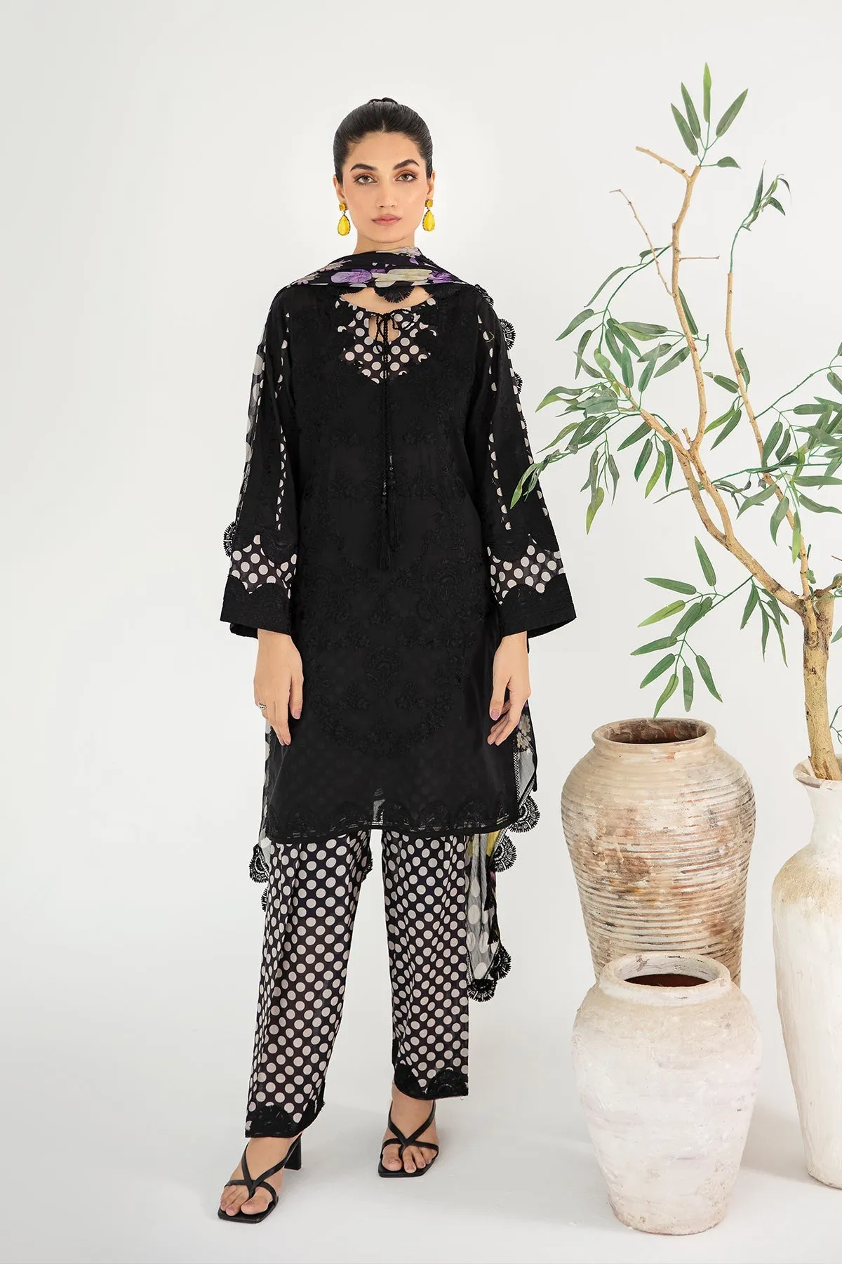 3-Pc Charizma Unstitched Embroidered Lawn With Chiffon Dupatta CM23-06