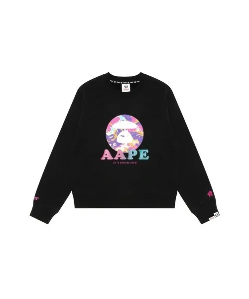 A BATHING APE  |Crew Neck Blended Fabrics Street Style Long Sleeves Cotton