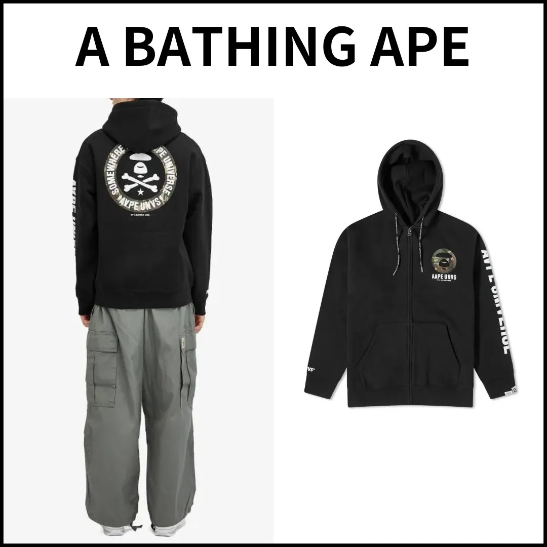 A BATHING APE  |Unisex Street Style Long Sleeves Cotton Oversized Logo