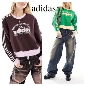 adidas  |Crew Neck Stripes Street Style Long Sleeves Logo