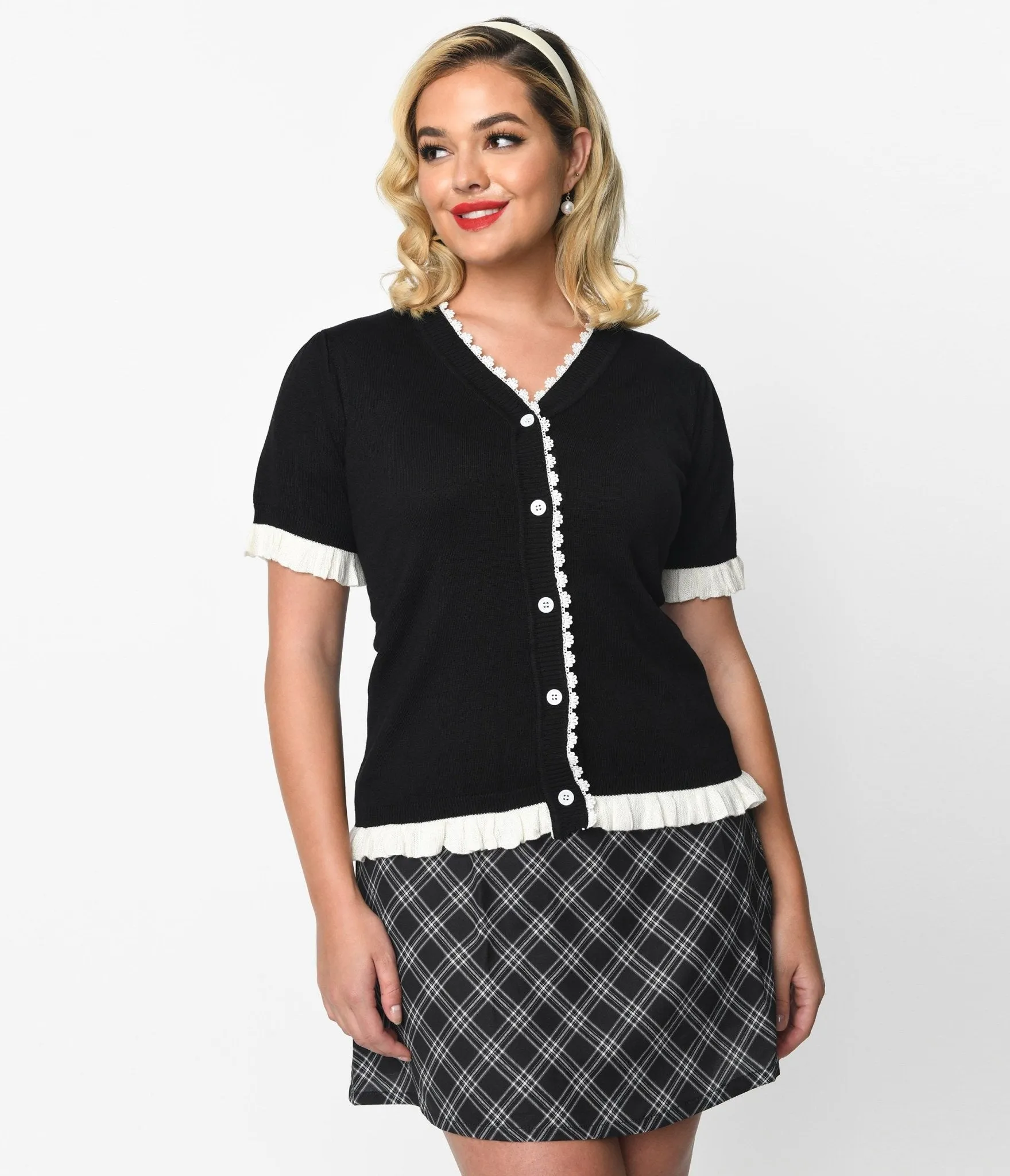 Black & White Frill Short Sleeve Cardigan