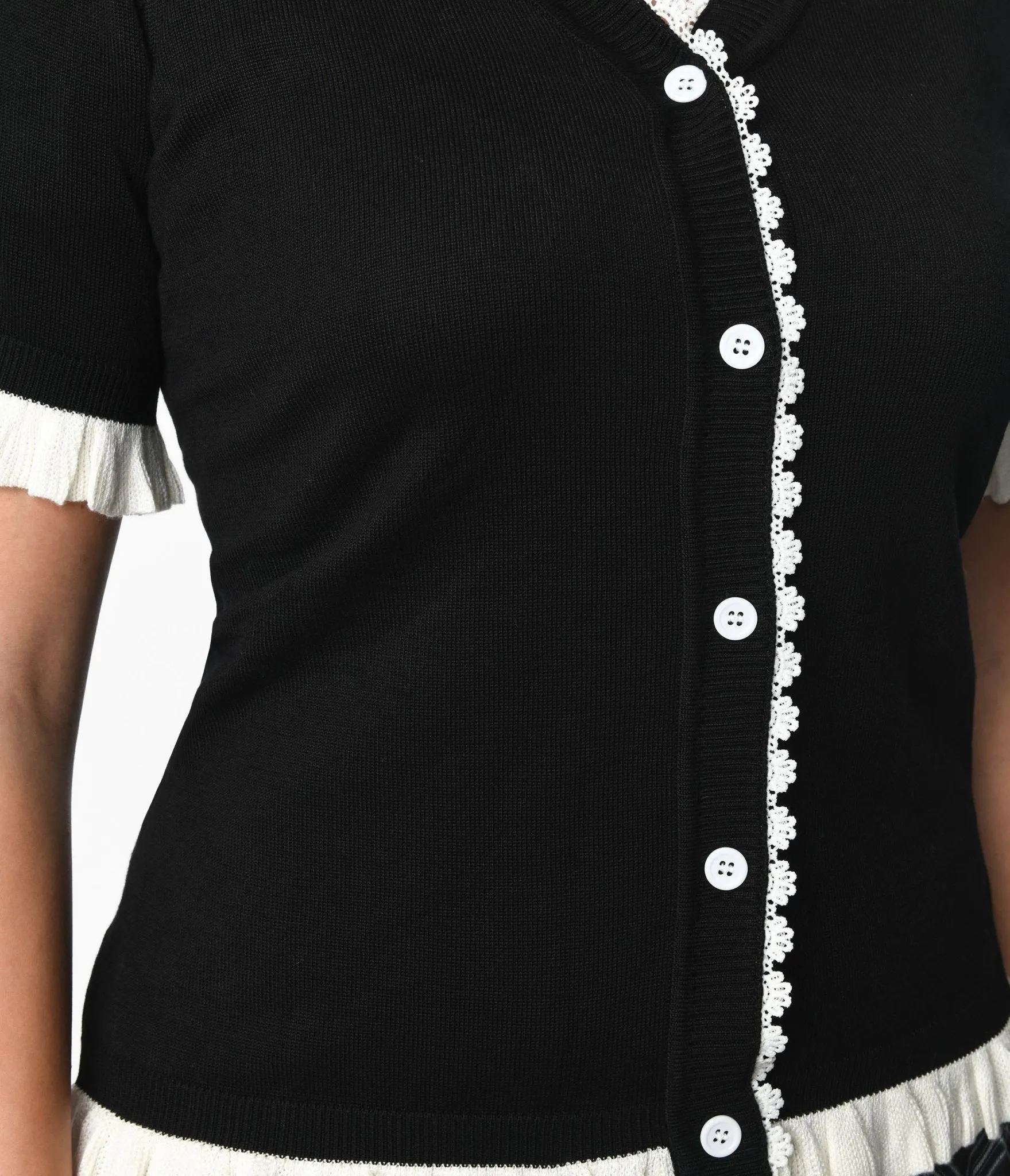 Black & White Frill Short Sleeve Cardigan