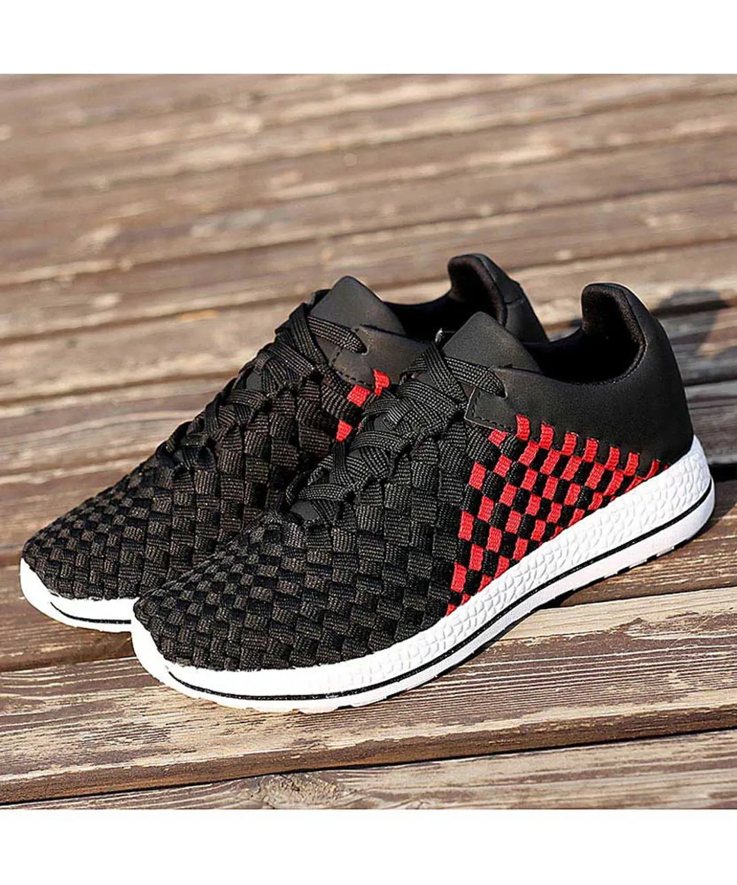 Black red weave check style shoe sneaker