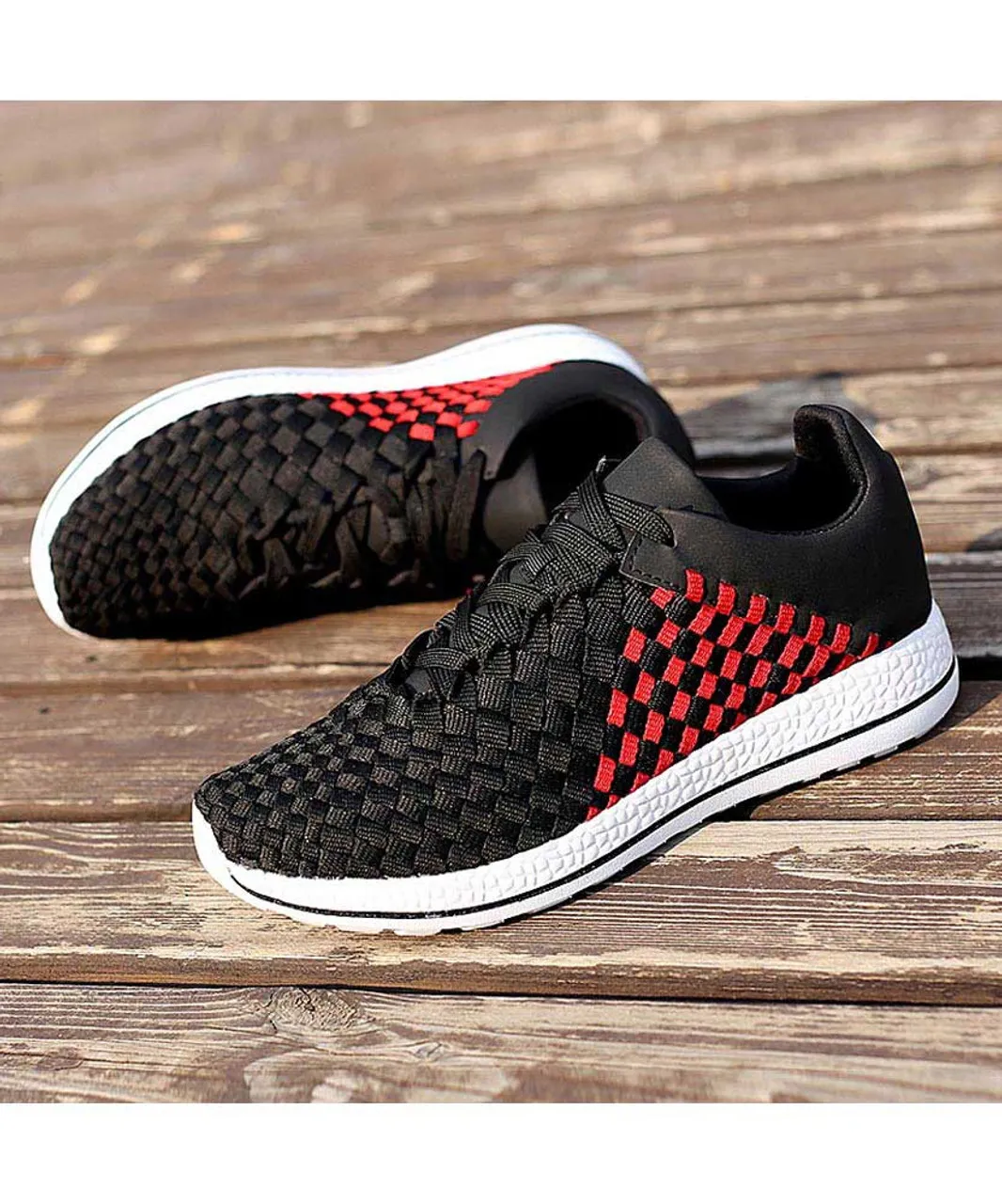 Black red weave check style shoe sneaker