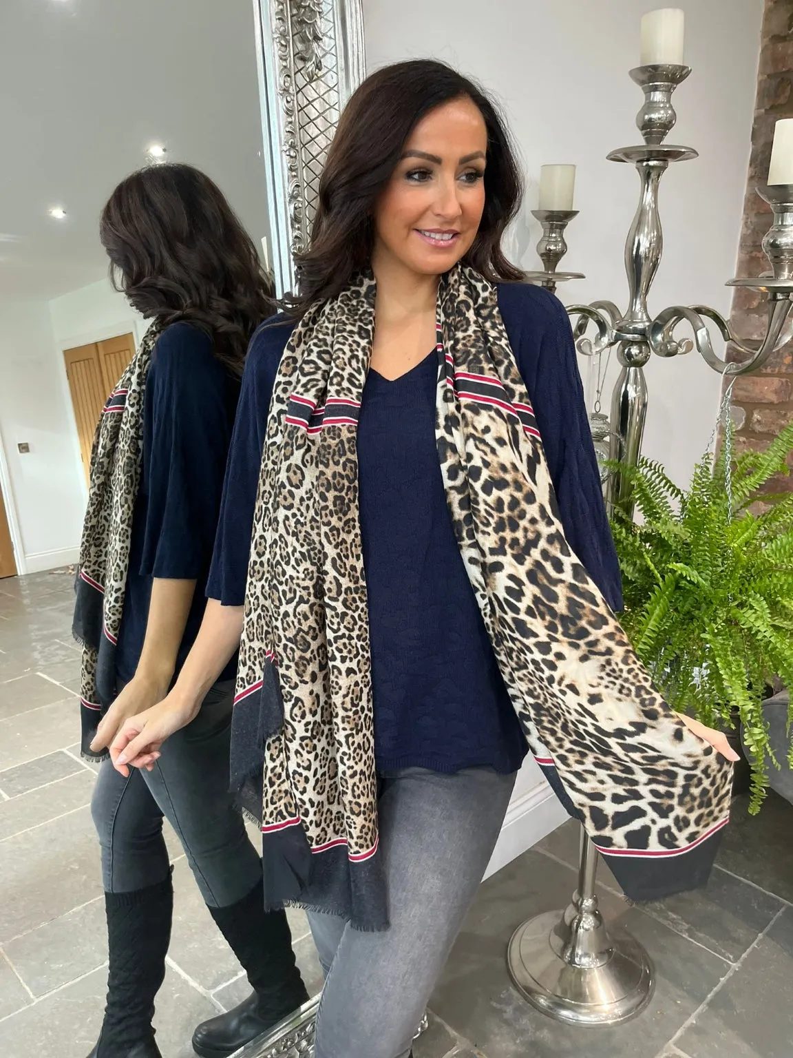 Block Hem Leopard Scarf