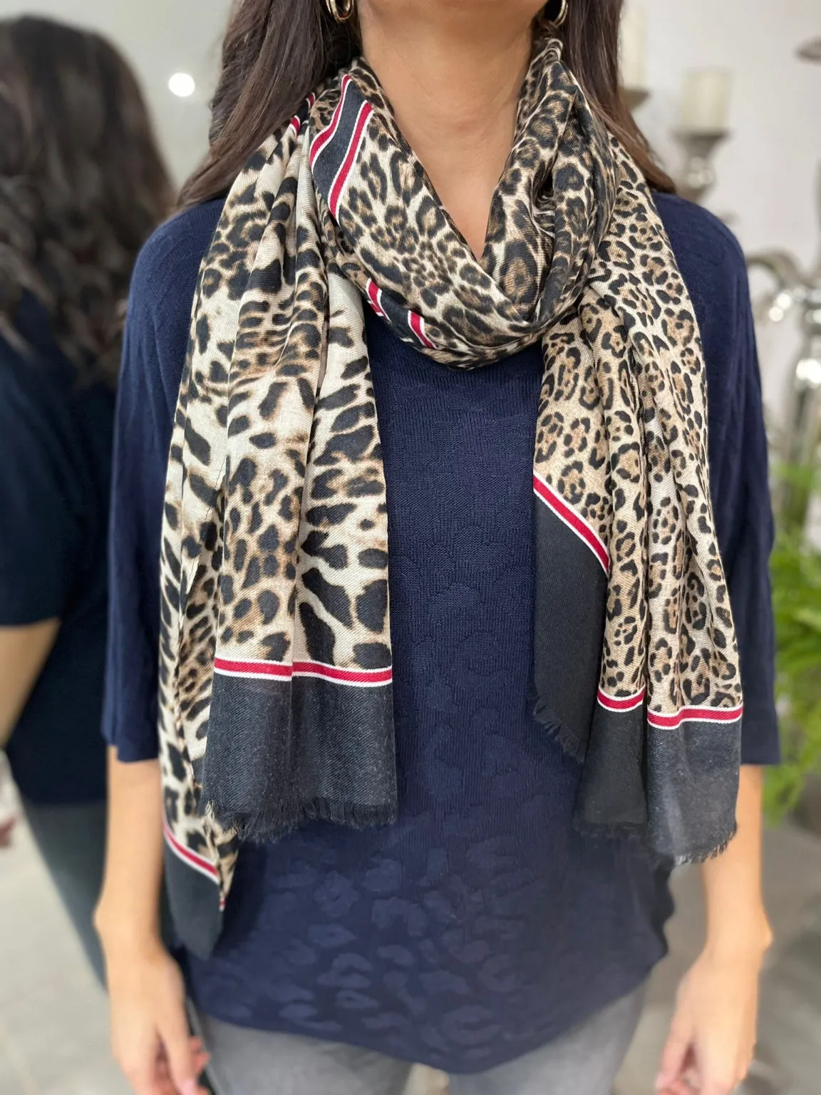 Block Hem Leopard Scarf