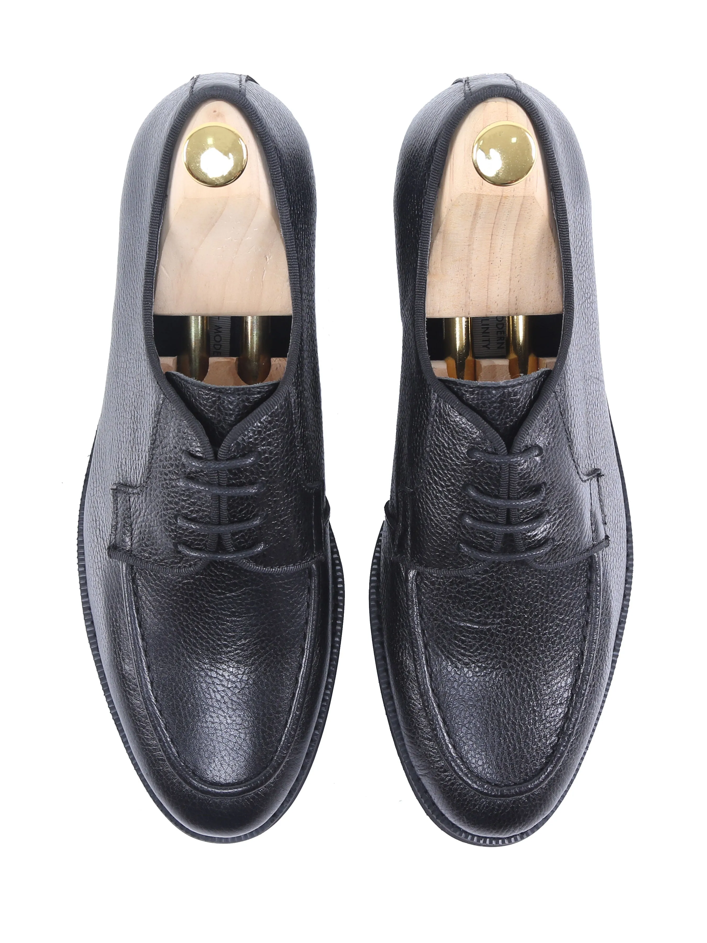 Blucher Lace Up - Black Pebble Grain Leather (Crepe Sole)