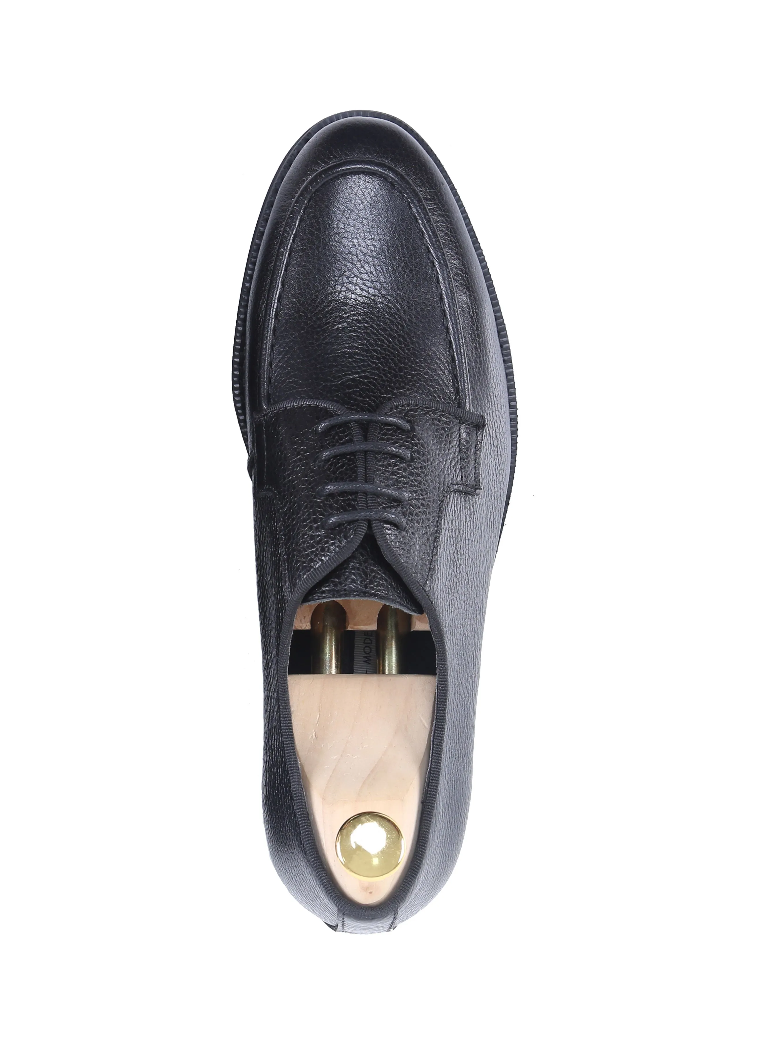 Blucher Lace Up - Black Pebble Grain Leather (Crepe Sole)