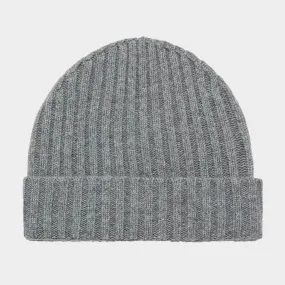 BOGGI MILANO Ribbed Cashmere Beanie Hat - Grey