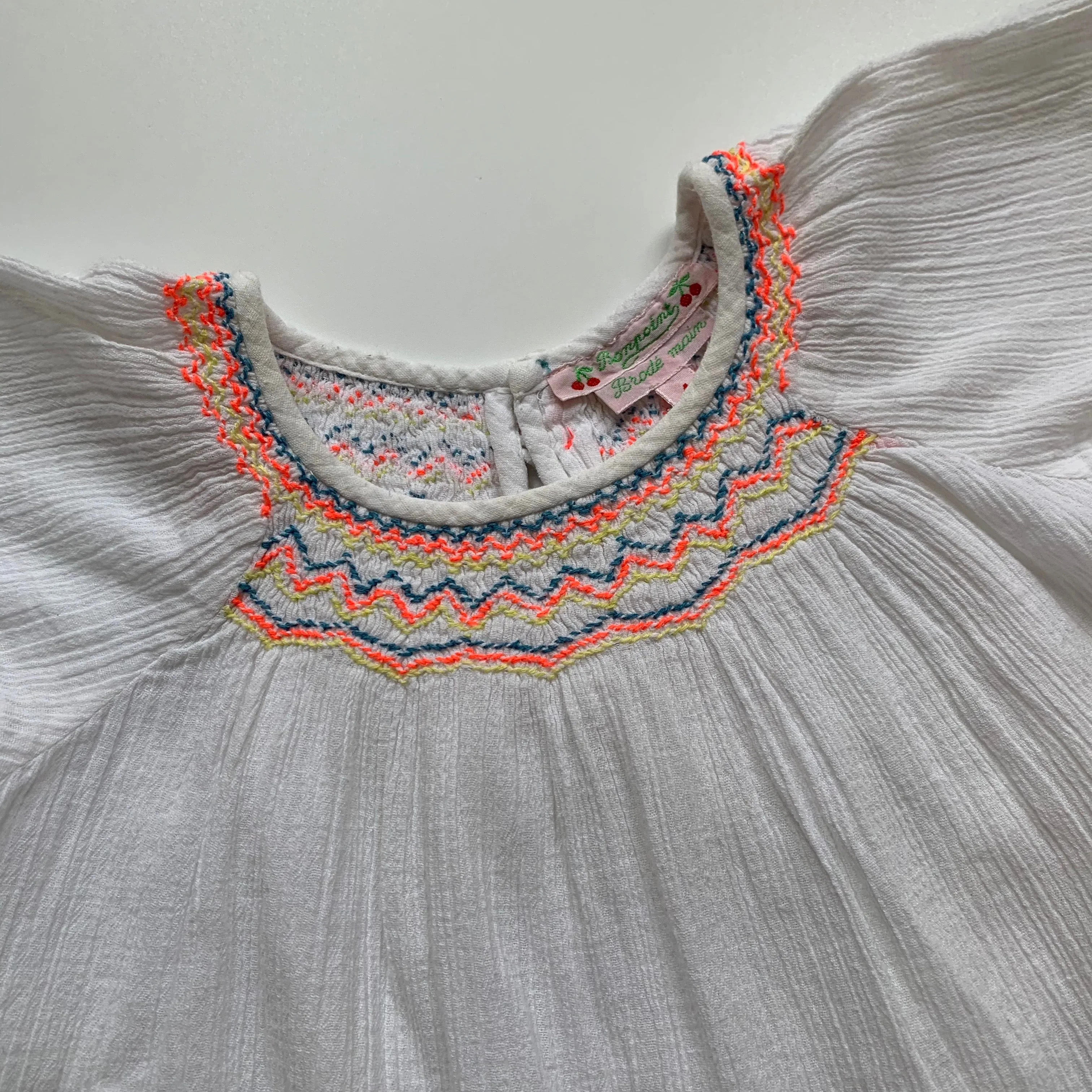 Bonpoint Gauzy Cotton Summer Top With Rainbow Trim: 4 Years