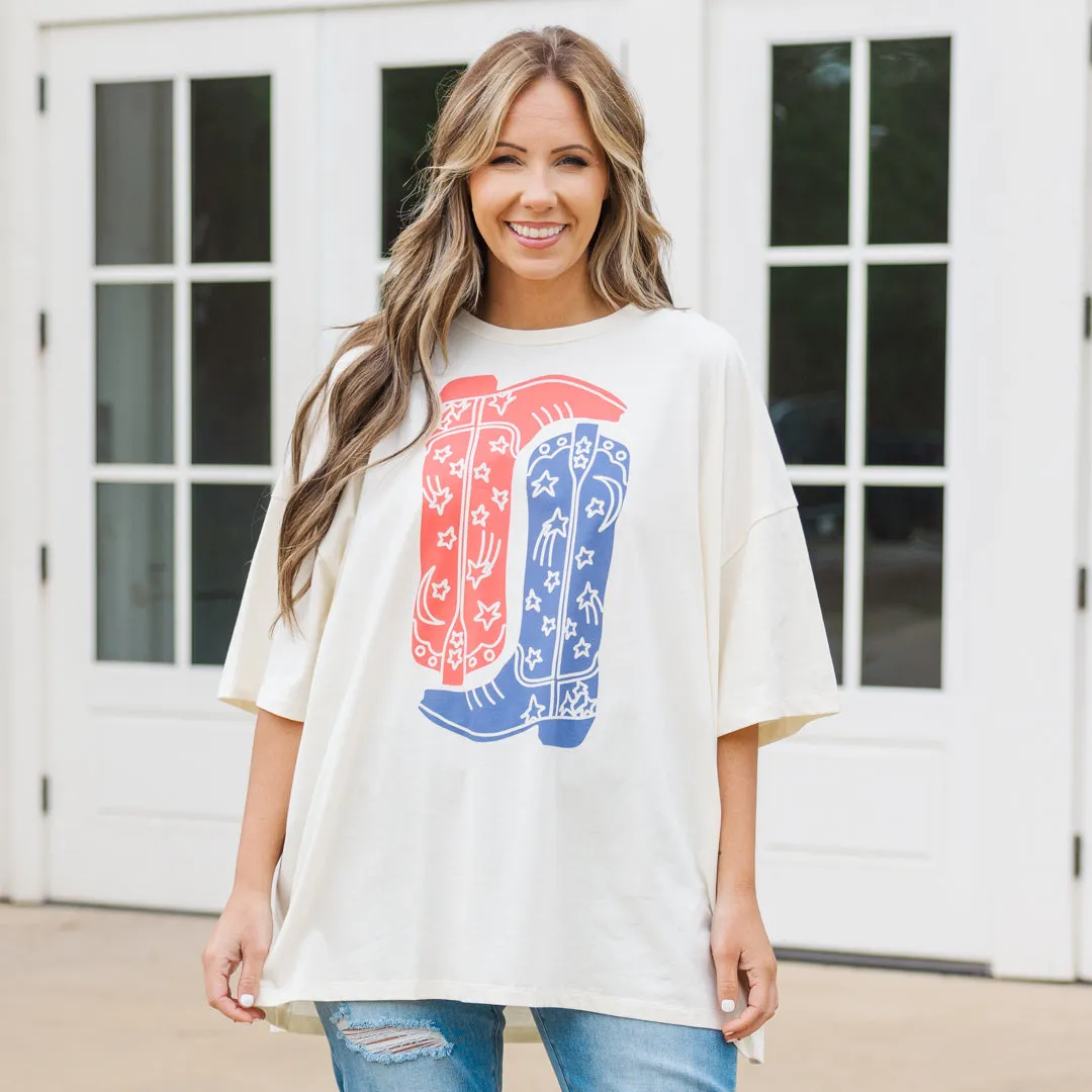 Boot Scootin Cowgirl Boyfriend Tee, Ivory