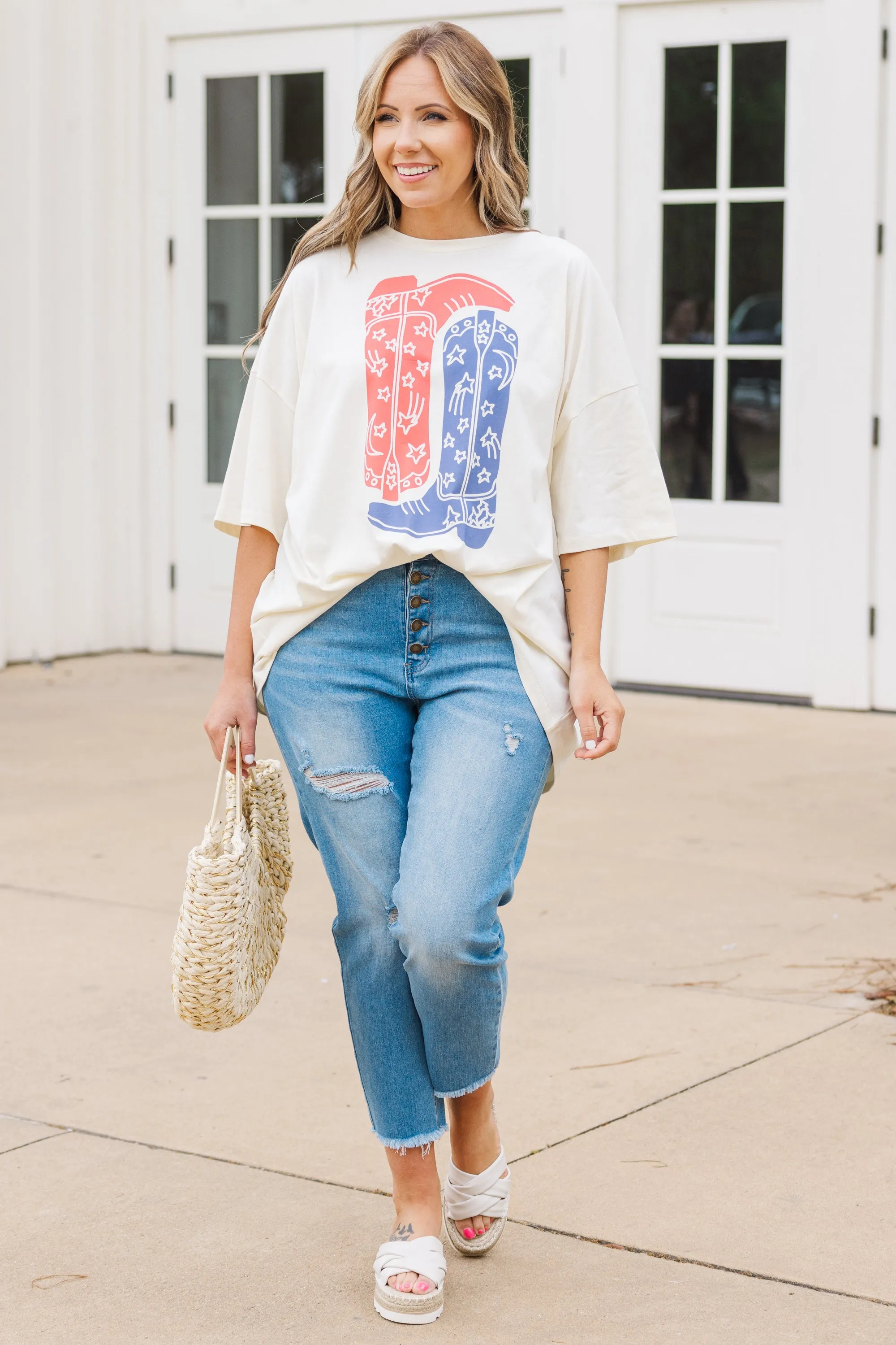 Boot Scootin Cowgirl Boyfriend Tee, Ivory