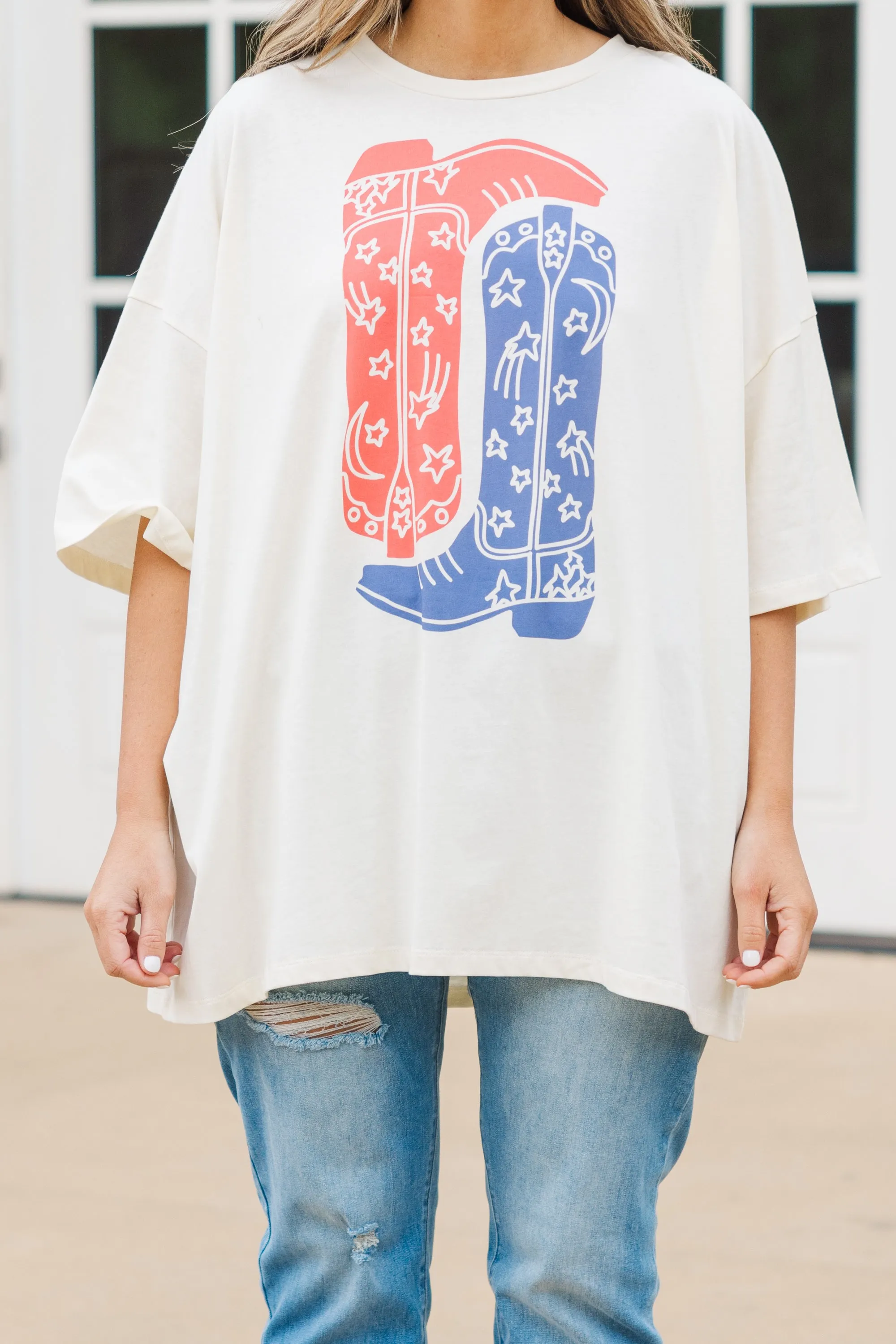 Boot Scootin Cowgirl Boyfriend Tee, Ivory