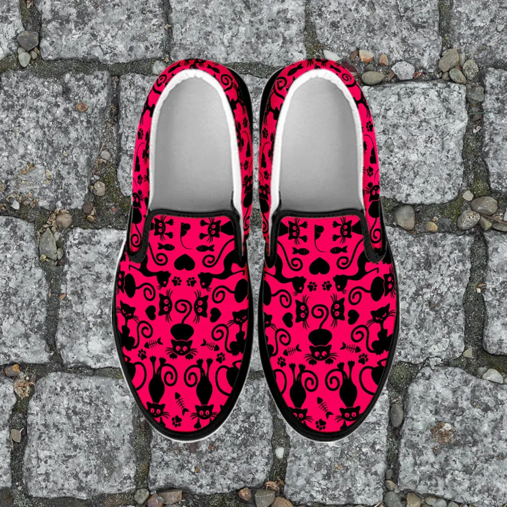 Cats Slip On Shoes Pink Black