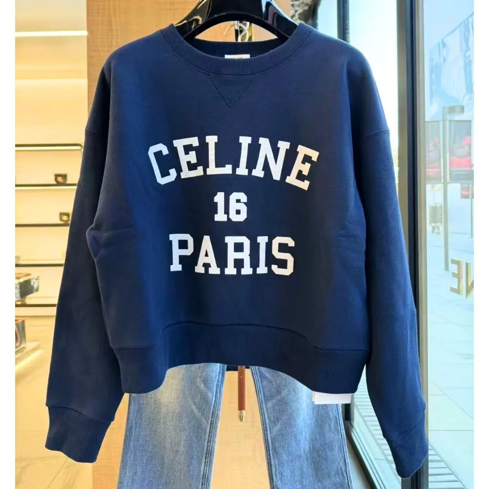 CELINE  |Crew Neck Street Style Bi-color Long Sleeves Plain Cotton