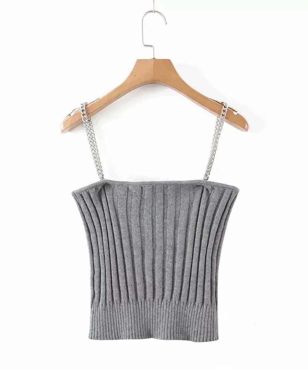 Chain Strap Top And Cardigan Knit Set