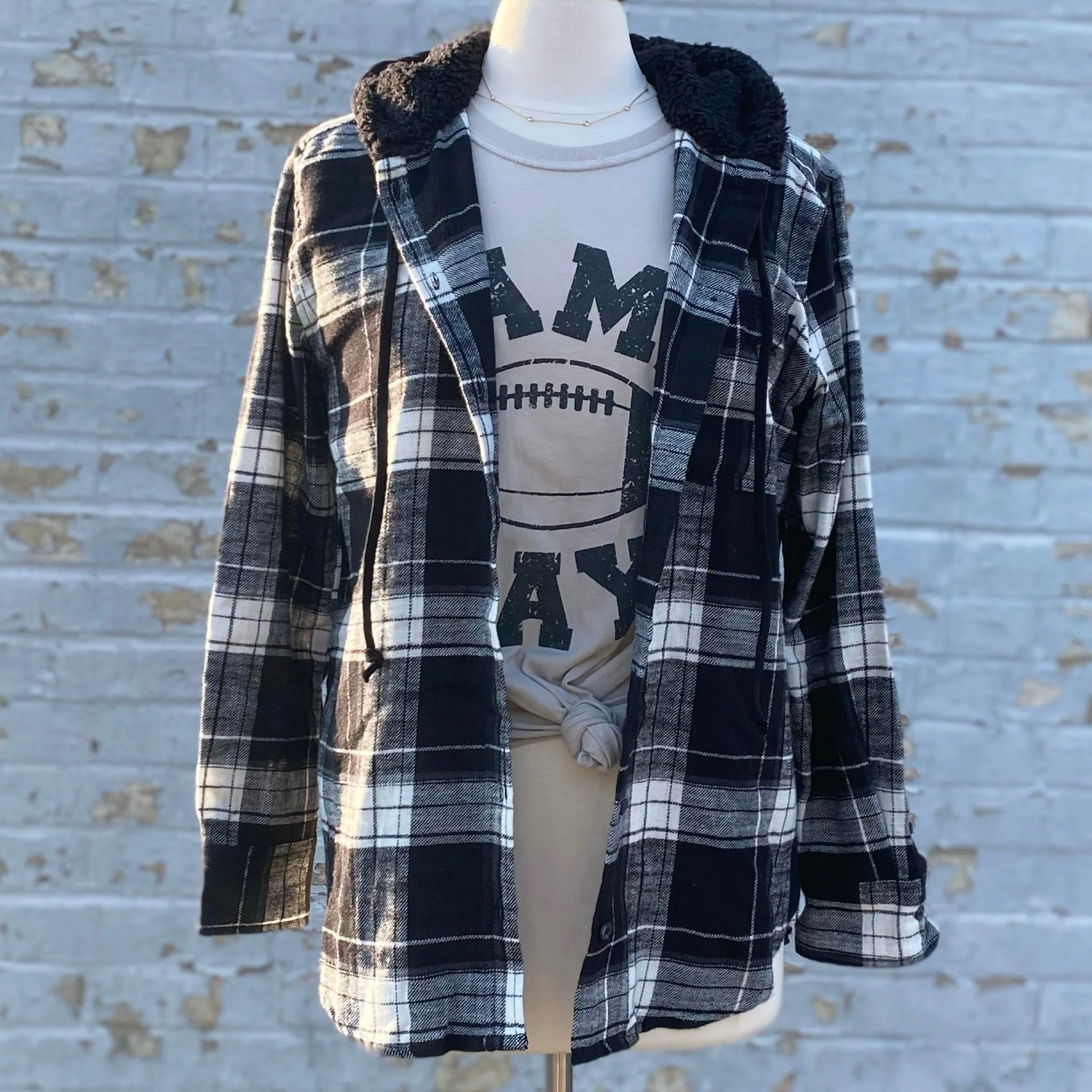 Country Roads Hooded Flannel Black