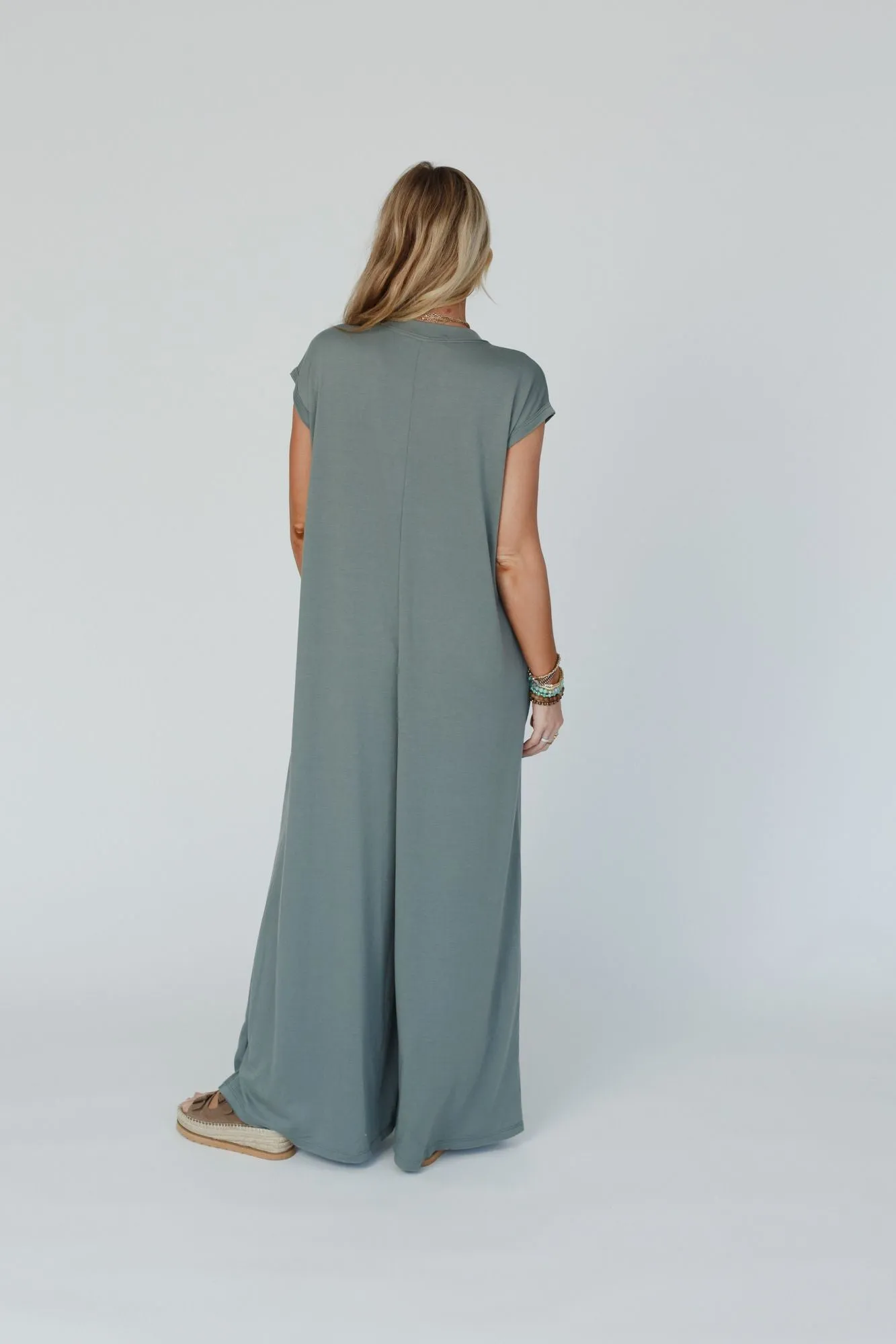 Davina Wide Leg Jumpsuit - Light Olive