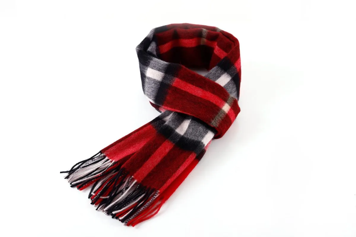 Edinburgh Cashmere Red Check Lambswool Scarf