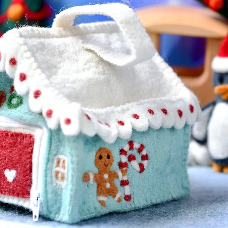 Felt Gingerbread House Bag - Blue