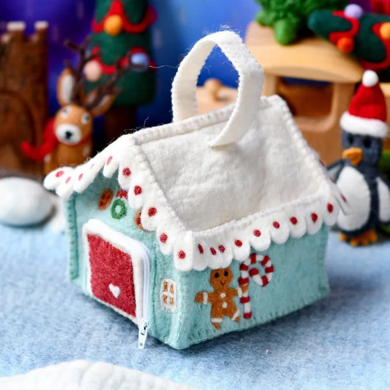 Felt Gingerbread House Bag - Blue