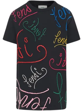 Fendi Kids Logo Embroidered Crewneck T-Shirt