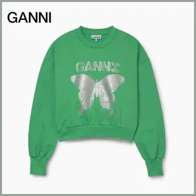 Ganni  |Street Style U-Neck Long Sleeves Cotton Oversized