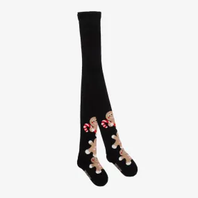 Girls Black Organic Cotton Gingerbread Tights