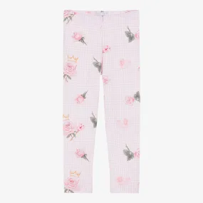 Girls Pink Cotton Rose Print Leggings