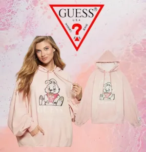 Guess  |Unisex Street Style Long Sleeves With Jewels Glitter Logo