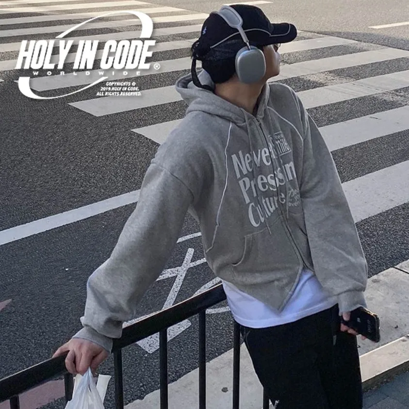 HOLY IN CODE  |Unisex Sweat Street Style Long Sleeves Cotton Oversized Logo