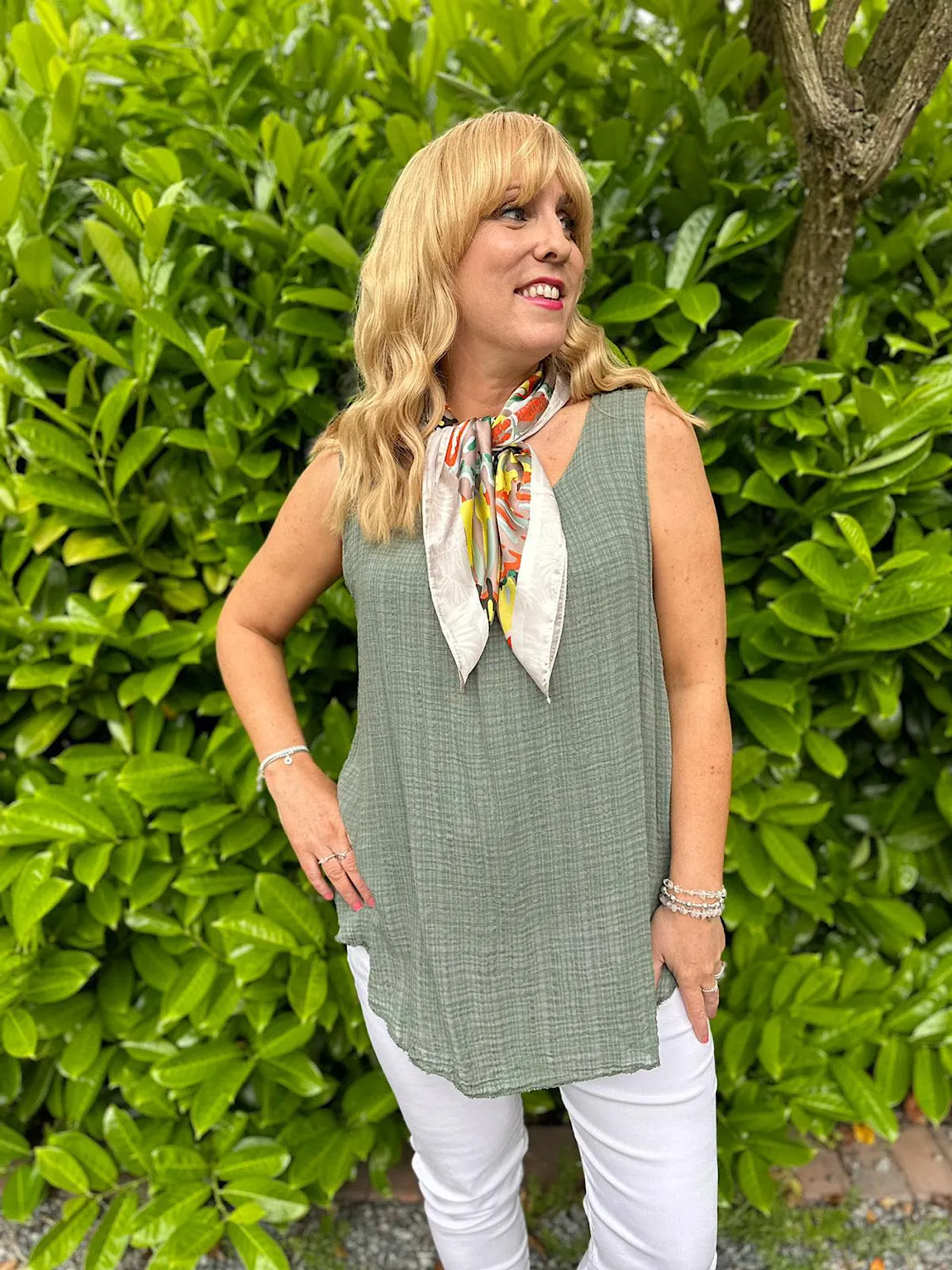 Khaki Textured Vest Top Emily