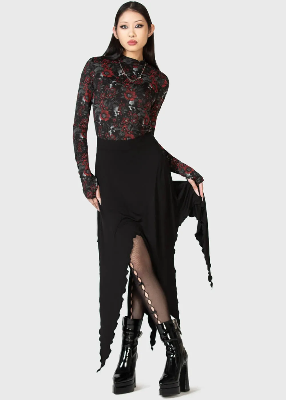 Killstar Creeping Willow Midi Skirt Black