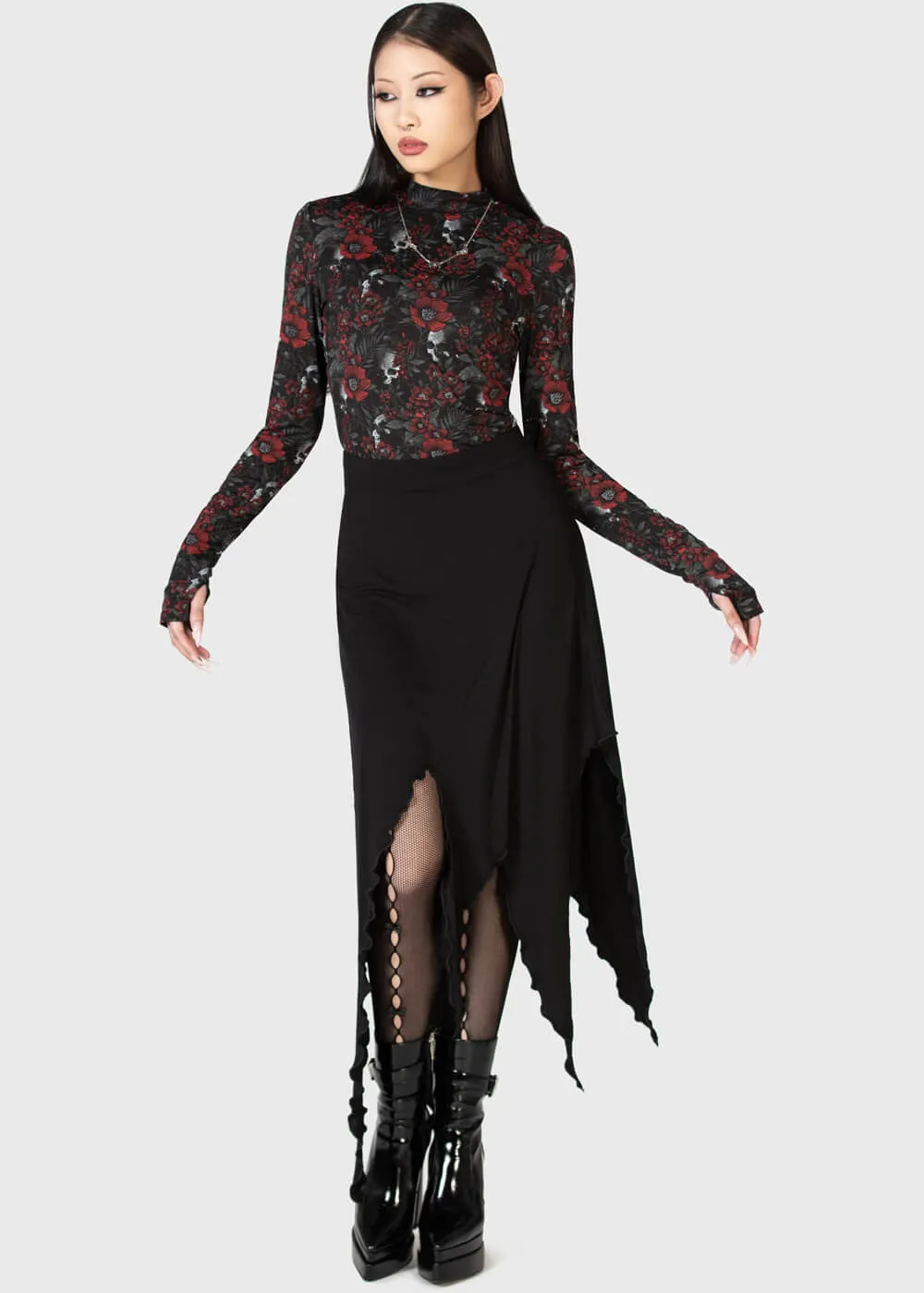 Killstar Creeping Willow Midi Skirt Black