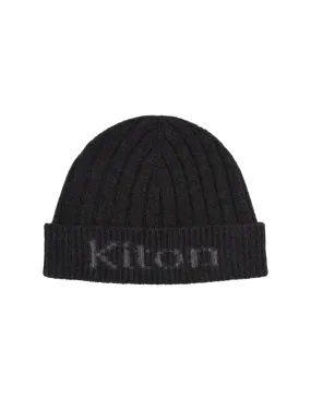 KITON Black Ribbed Cashmere Beanie With Logo