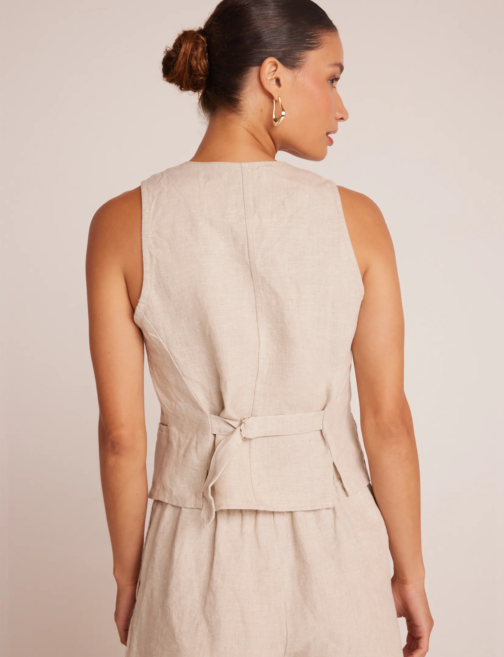 Linen Cinch Back Vest, Sand