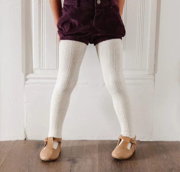 LIttle Stocking Co. Cable Knit Tights - Heather Ivory