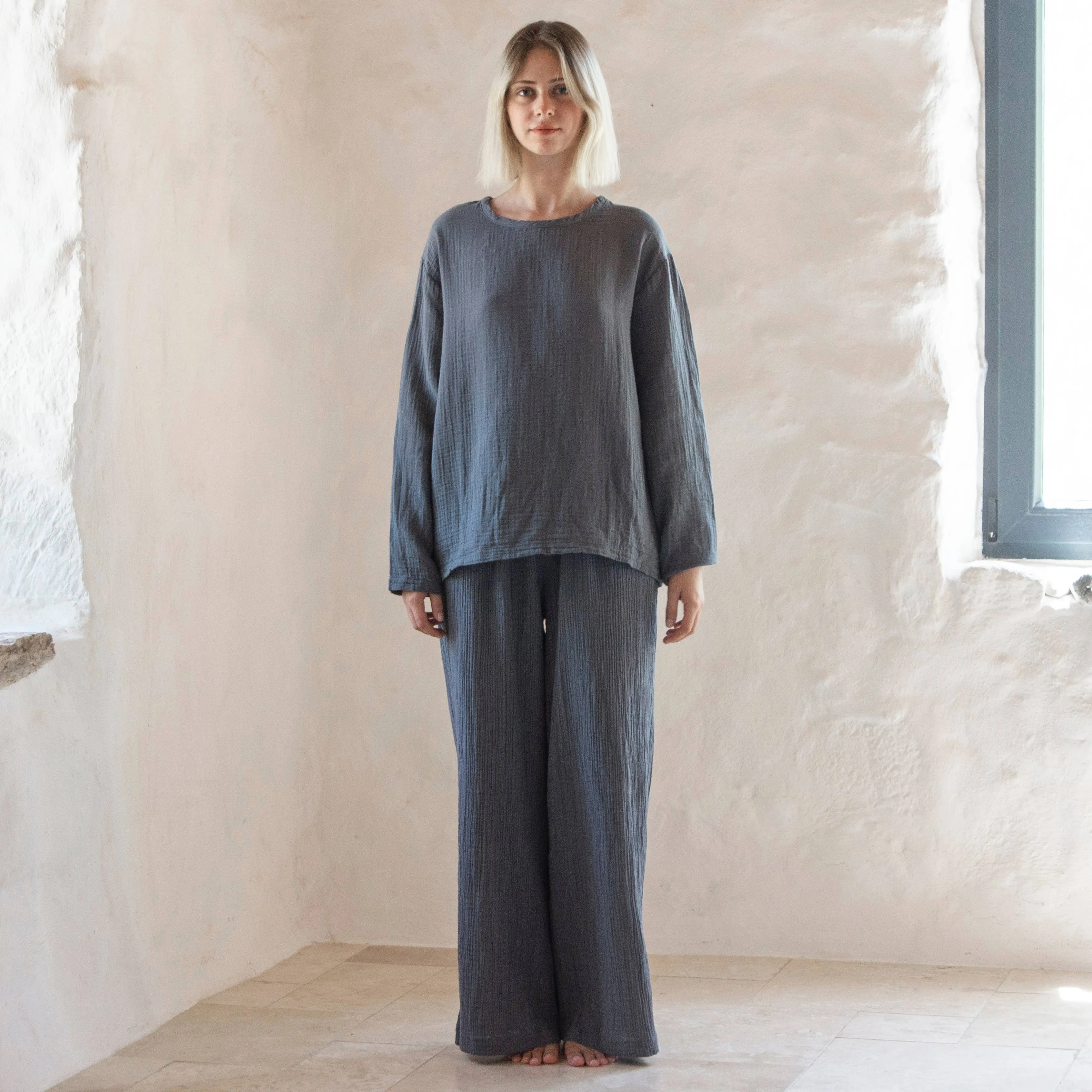 loom.ist - Grey Muslin double-layered cotton long-sleeve tee