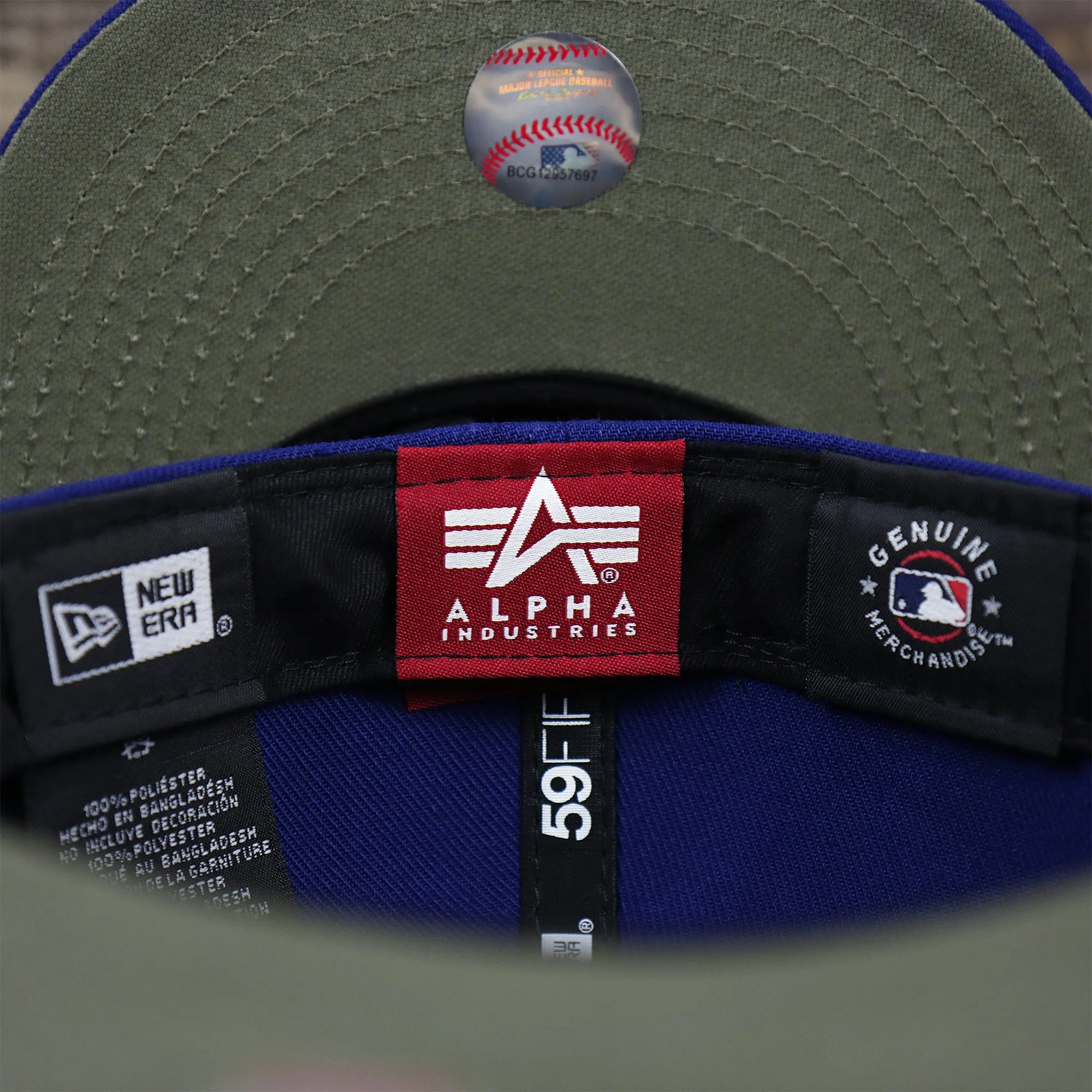 Los Angeles Dodgers Alpha Industries Side Patch Army Green Undervisor 59FIfty Fitted Cap With Hangtag | Royal Blue 59FIfty Cap