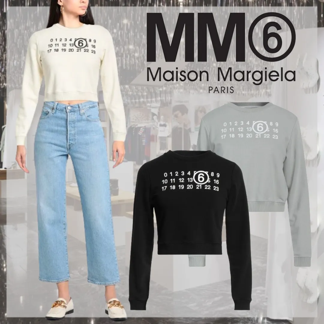 MM6 Maison Margiela  |Crew Neck Unisex Street Style Long Sleeves Plain Cotton Logo