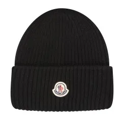 Moncler Cashmere Blend Classic Logo Beanie Black