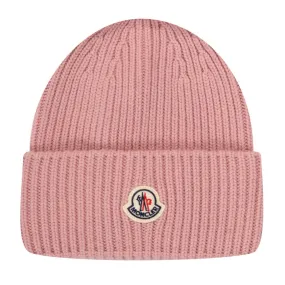 Moncler Cashmere Blend Classic Logo Beanie Pink