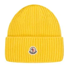 Moncler Cashmere Blend Classic Logo Beanie Yellow