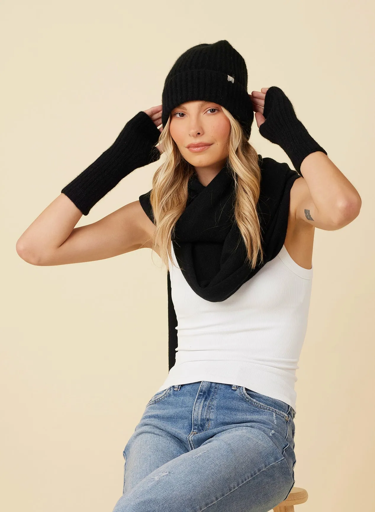 One Day Gray Pacific Cashmere Beanie in Black