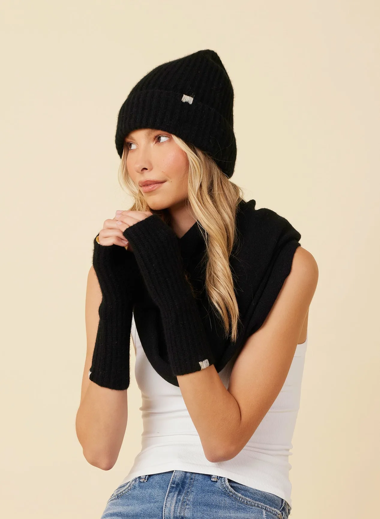 One Day Gray Pacific Cashmere Beanie in Black