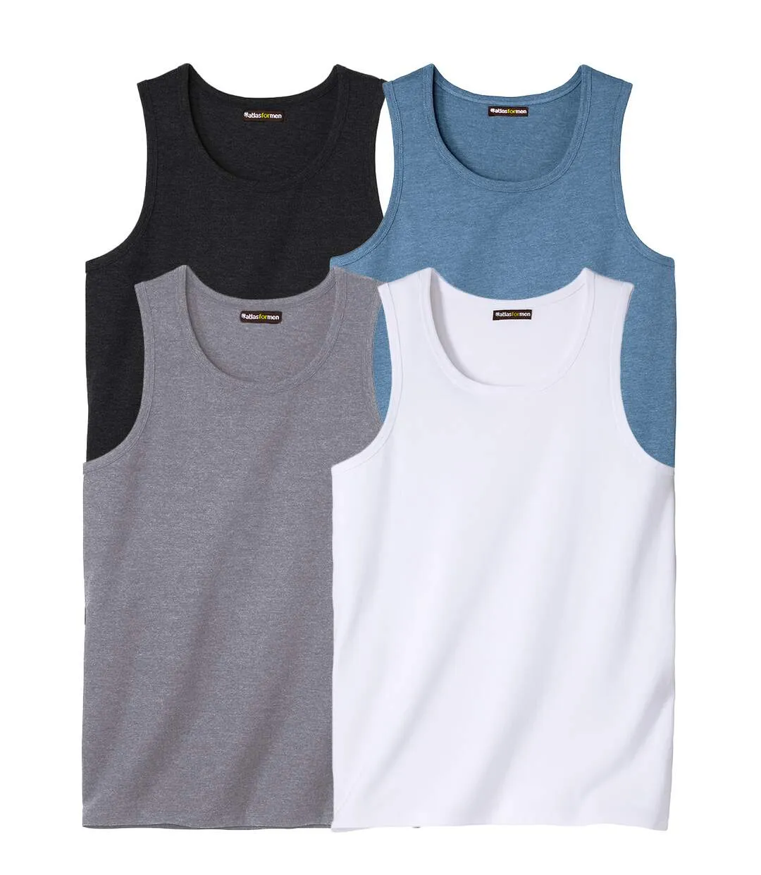 Pack of 4 Men's Essential Vests - Black Grey Blue White