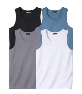 Pack of 4 Men's Essential Vests - Black Grey Blue White