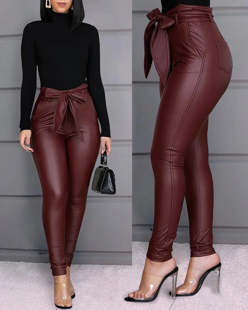 Pants Skinny Elastic Jeggings PU Leather Leggings Latex Clothes