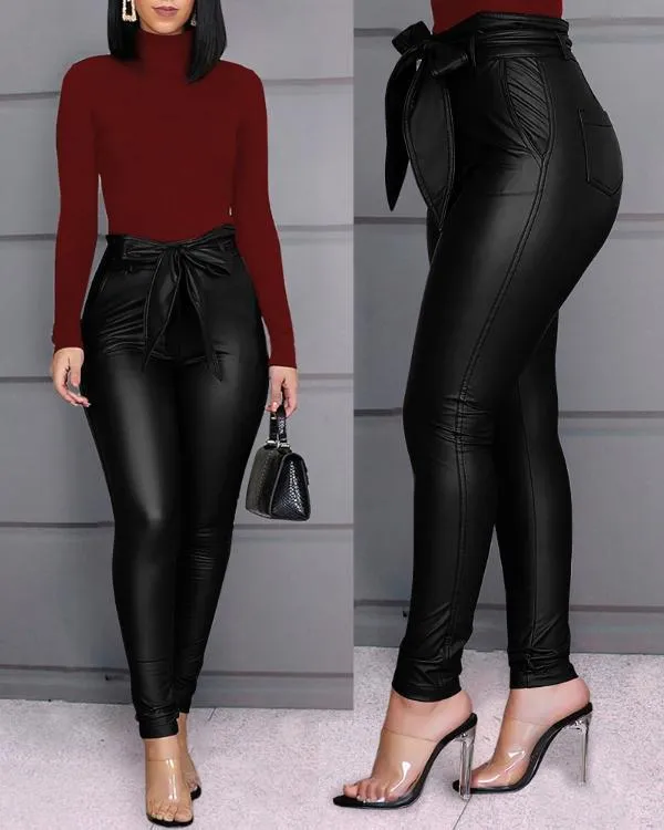 Pants Skinny Elastic Jeggings PU Leather Leggings Latex Clothes